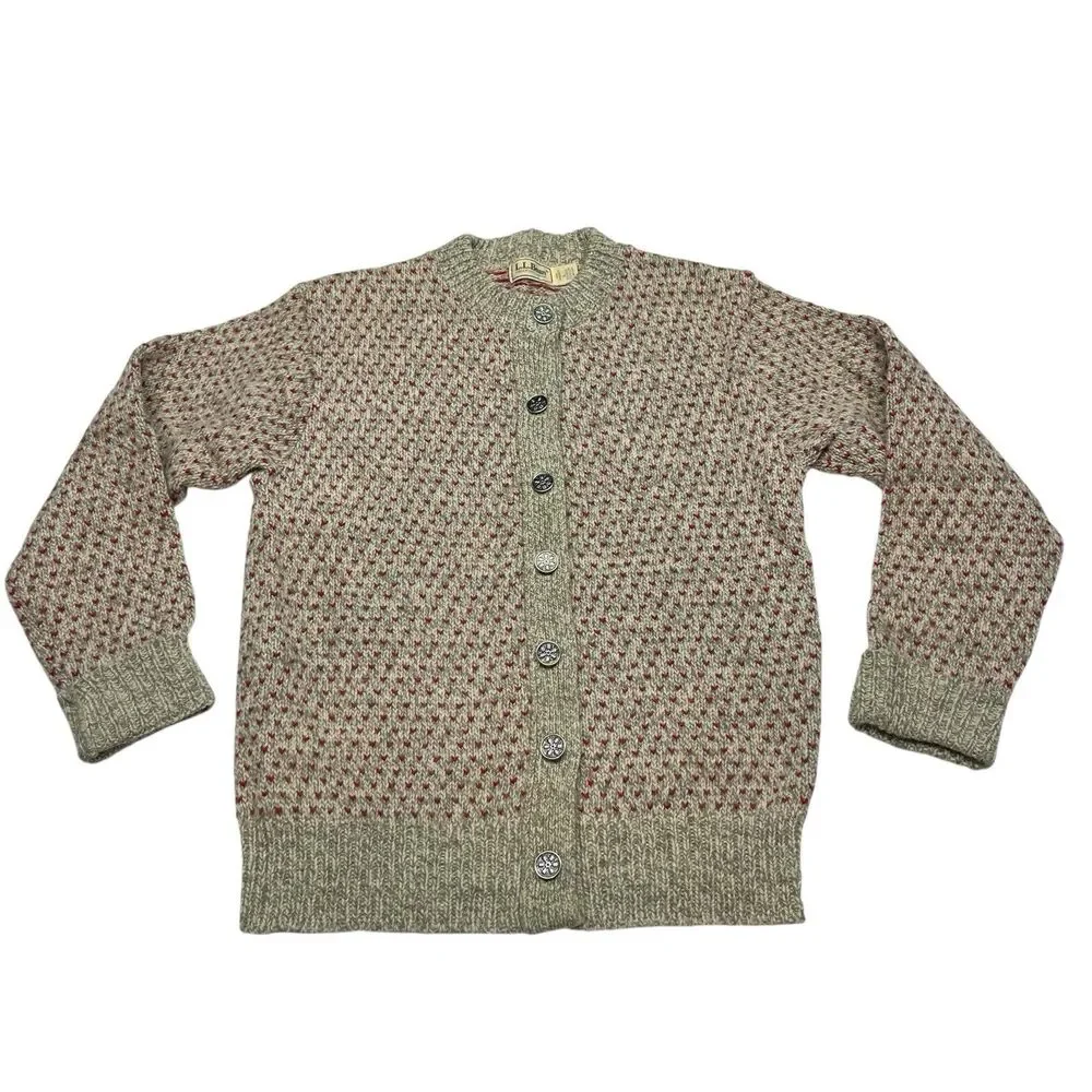 Vintage 1990s Wool Hearts L.L. Bean Cardigan Sweater - Picture 1 of 7